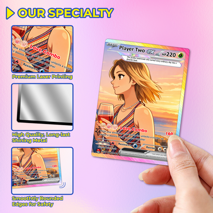 Matching Set Custom Pokémon Cards, Set of 2 Personalized Poke Cards, Buy 1 Get 2 Animated Style Gifts for Him and Her - CPC-100