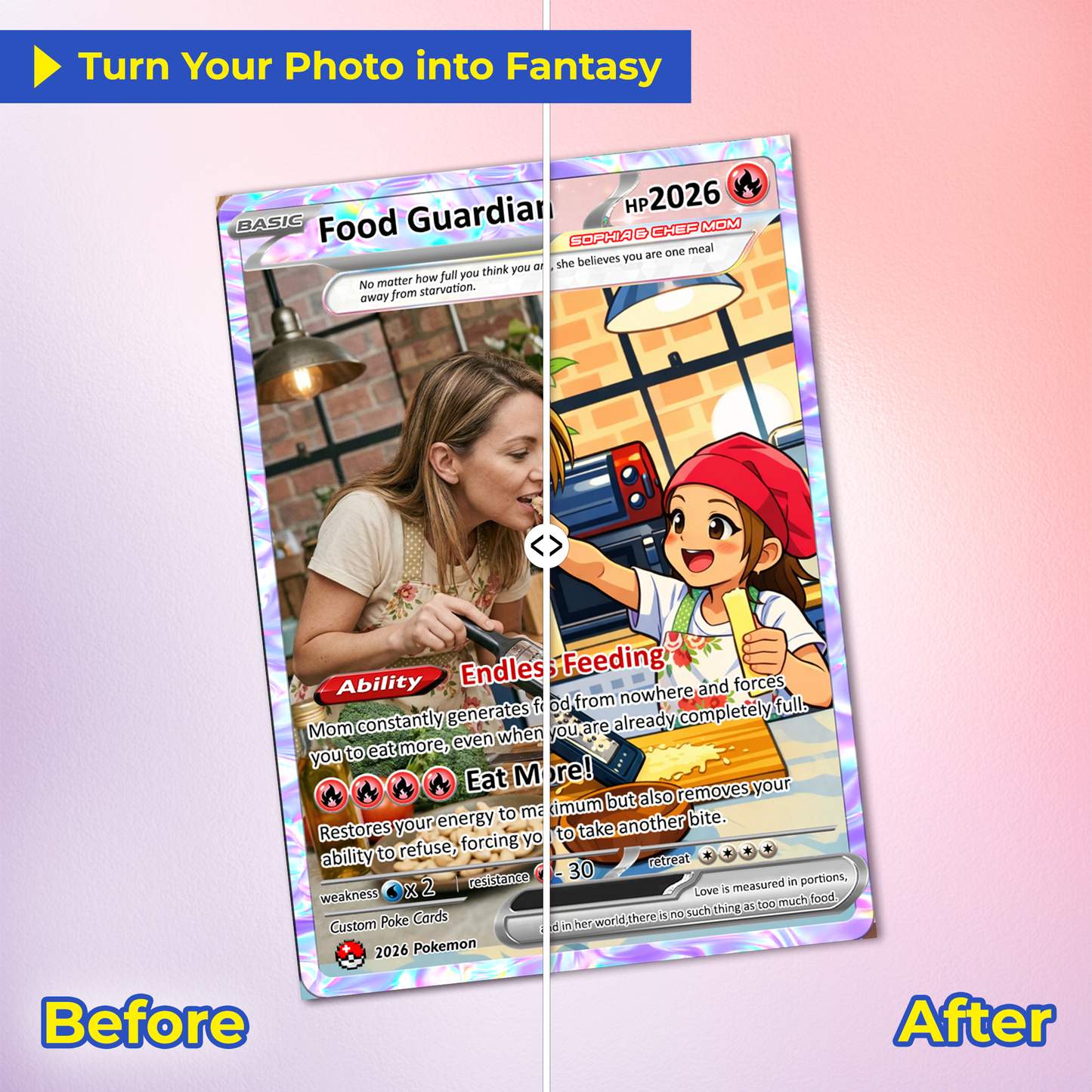 Mother’s Day Funny Custom Pokémon Card - Personalized Pokemon Card  for Food Guardian Mom - Anime Style Customizable Gift from Husband, Son & Daughter - CPC-88