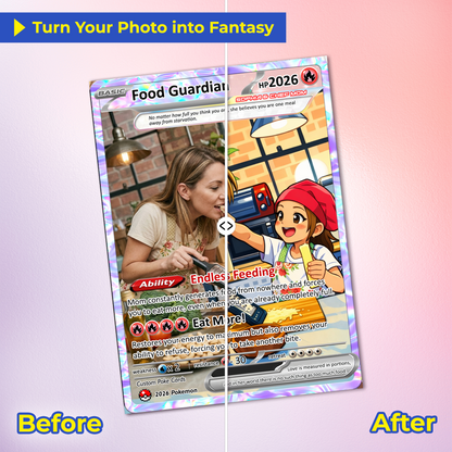 Mother’s Day Funny Custom Pokémon Card - Personalized Pokemon Card  for Food Guardian Mom - Anime Style Customizable Gift from Husband, Son & Daughter - CPC-88