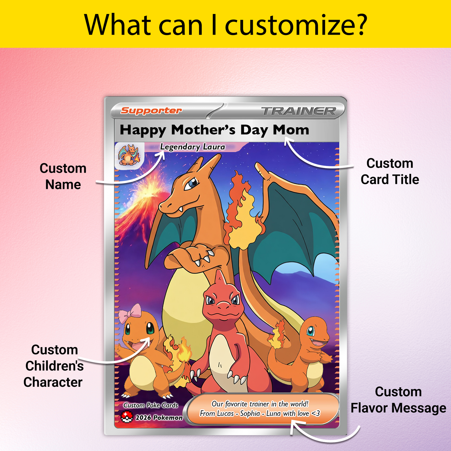 Unique Mother’s Day Custom Pokémon Card for Trainer Mom - Personalized Pokemon Card - Customizable Character Gift from Supporter, Husband, Son & Daughter - CPC-78.D
