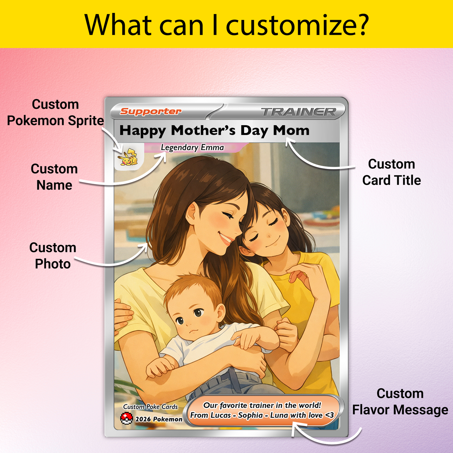 Funny Mother’s Day Personalized Pokemon Card - Custom Pokémon Card for Trainer Mom - Customizable Character Gift from Supporter, Husband, Son & Daughter - CPC-78.A