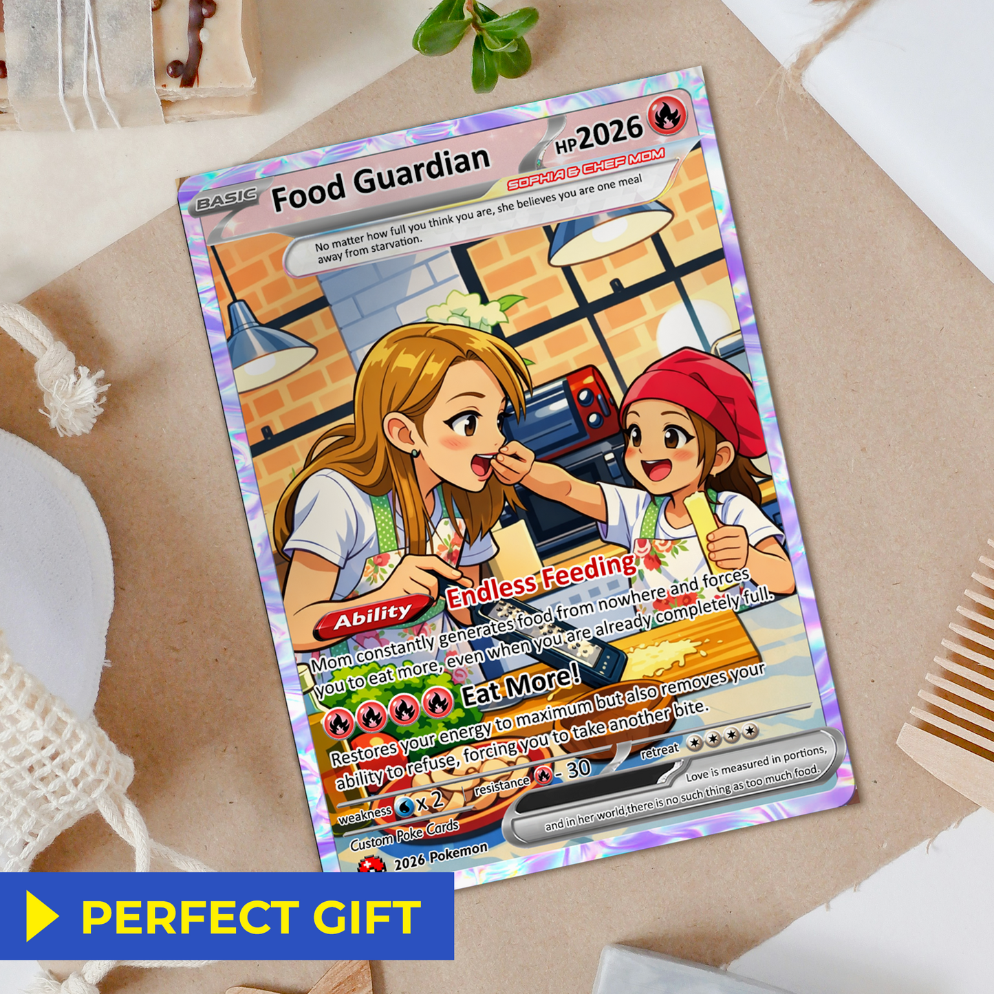 Mother’s Day Funny Custom Pokémon Card - Personalized Pokemon Card  for Food Guardian Mom - Anime Style Customizable Gift from Husband, Son & Daughter - CPC-88