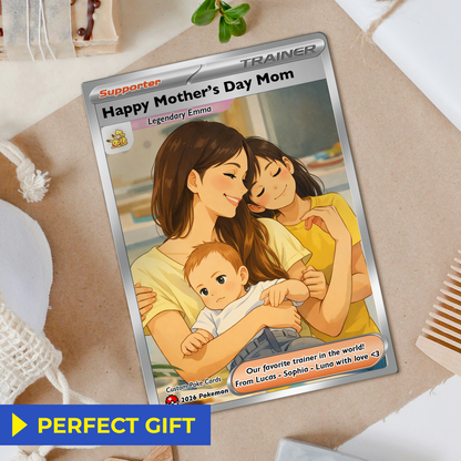 Funny Mother’s Day Personalized Pokemon Card - Custom Pokémon Card for Trainer Mom - Customizable Character Gift from Supporter, Husband, Son & Daughter - CPC-78.A