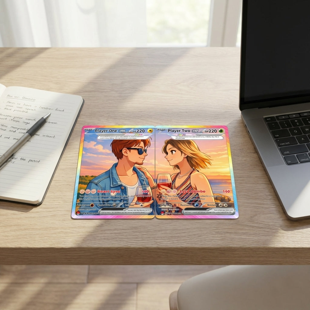 Matching Set Custom Pokémon Cards, Set of 2 Personalized Poke Cards, Buy 1 Get 2 Animated Style Gifts for Him and Her - CPC-100