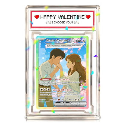 Custom Acrylic Pokemon Card Display Block - Custom Game-Inspired Card Block for Couples - Customized Acrylic Animated Style Plaque for Lovers | Best Valentine Gifts for Him, Her - CPC-15-BL
