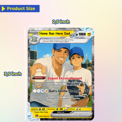 Baseball Dad Custom Pokémon Card for Father's Day - Father’s Day Personalized Pokémon Card for Sport Dad - Comic Anime Style Customizable Gift from Supporter, Wife, Son & Daughter - CPC-134