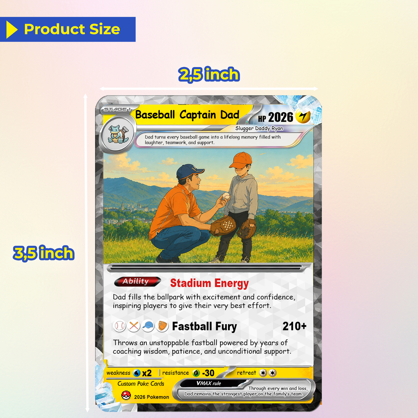 Happy Father's Day Custom Pokémon Card for Baseball Dad - Father’s Day Personalized Pokémon Card for Sport Dad - Comic Anime Customizable Gift from Supporter, Wife, Son & Daughter - CPC-135