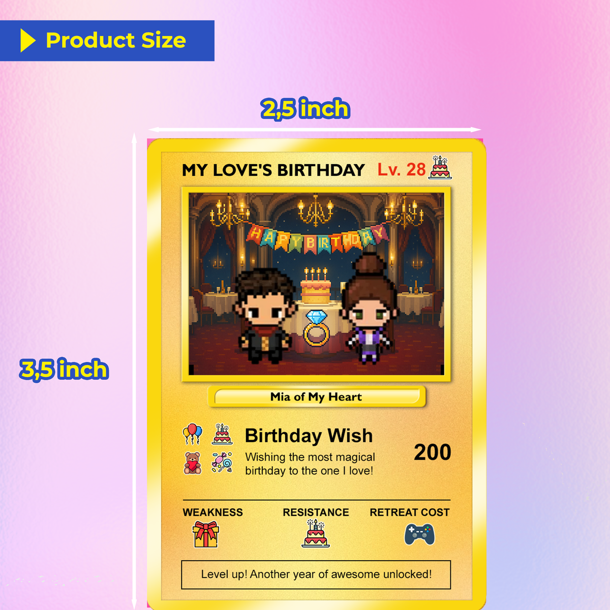 Pixel Characters Personalized Pokémon Card, Birthday Custom Pokémon Card for Couples, Customizable Pokémon Cards for Birthday - CPC-14.B
