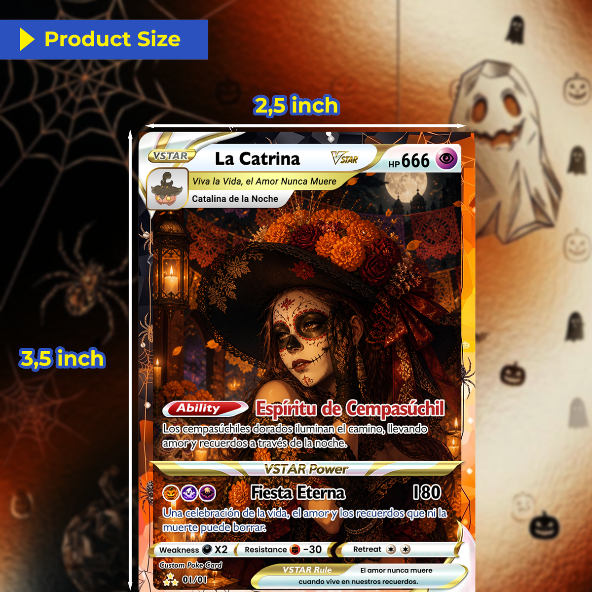Custom Día de los Muertos Pokémon Card | Personalized Day of the Dead Card | La Catrina Gift for Him & Her - CPC-hlw-16