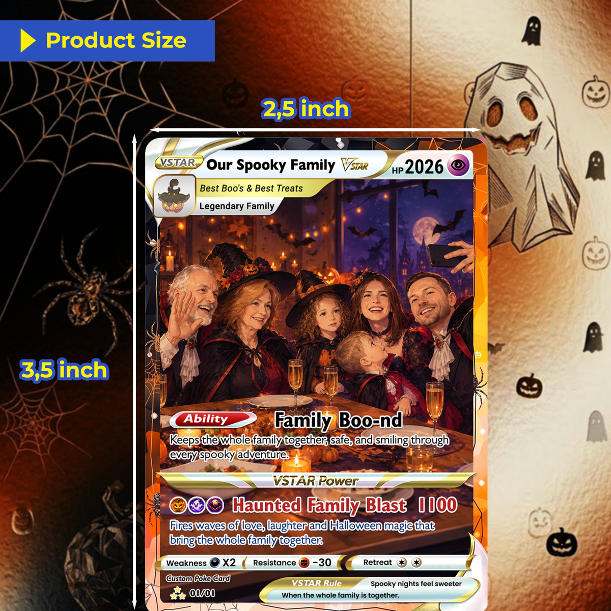 Family Halloween Custom Pokémon Cards with Anime Picture, Personalized Pokemon Cards, Animated Gifts for Family Members - CPC-hlw-09
