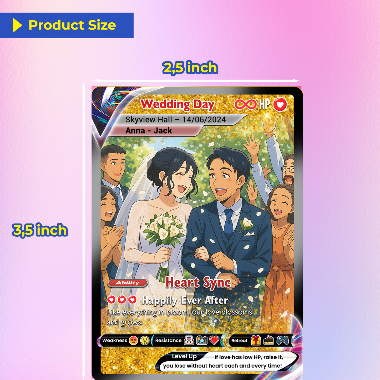 Personalized Pokémon Card with Wedding Day & Location, Anime Style Custom Pokémon Cards - CPC-05