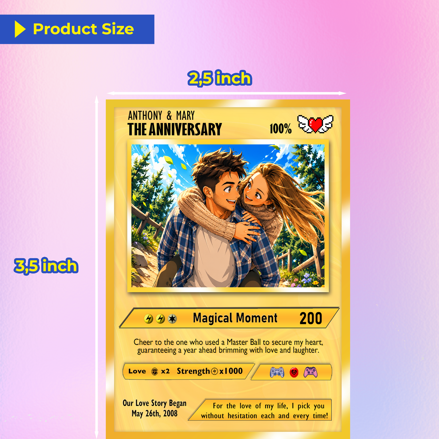 Custom Pokemon Card with Photo Transformation to Anime, Personalized Pokemon Card for Couples, Holographic Effect Available - CPC-70.A