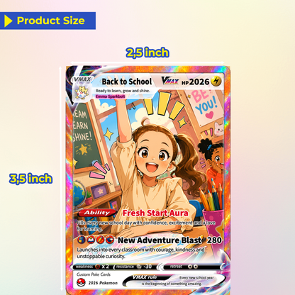 Back to School Custom Pokémon Card - Personalized Pokémon Card with Anime Picture - First Day of School Gift from Parents, Grandparents for Kids, Students - CPC-BTS-01.B