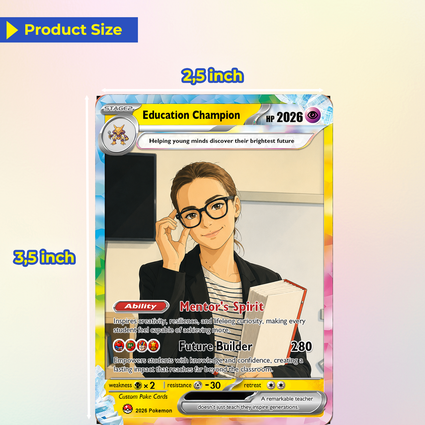 Education Champion Custom Pokemon Cards, Teacher Appreciation Gift Card, Change Your Photo to Anime Styles, Thank You Teacher Gift, Personalized Pokemon Cards - CPC-BTS-08