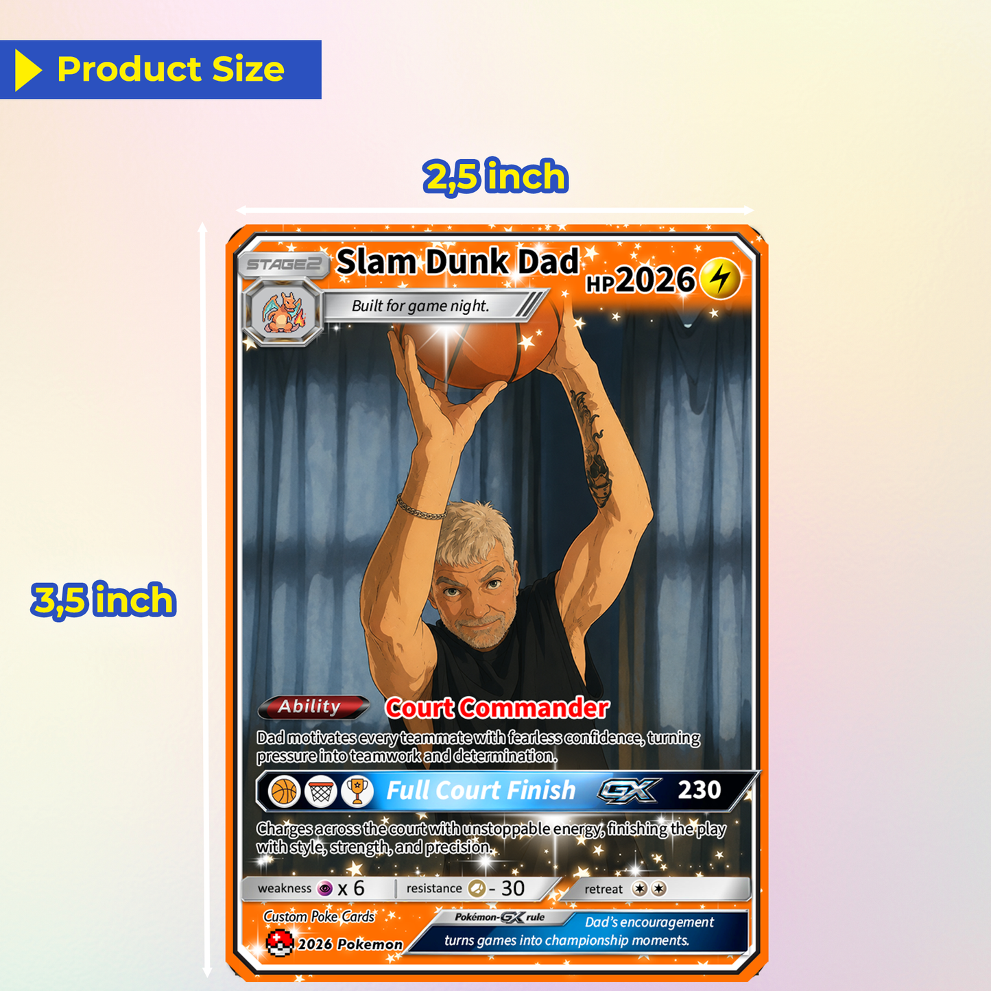 Happy Father's Day Custom Pokémon Card for Basketball Dad - Father’s Day Personalized Pokémon Card for Sport Dad - Comic Anime Customizable Gift from Supporter, Wife, Son & Daughter - CPC-136