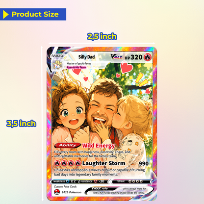 Father’s Day 2026 Custom Pokémon Card - Comic Anime Style Personalized Pokémon Card for Funny Dad - Perfect Gift from Wife & Kids - CPC-121