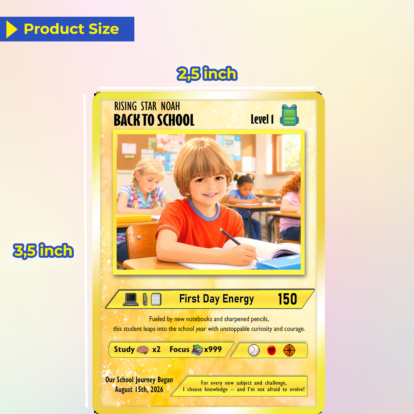Back to School Custom Pokémon Card - Personalized Pokémon Card with Anime Picture for Kids, Students - First Day of School Gift from Parents - CPC-146.A
