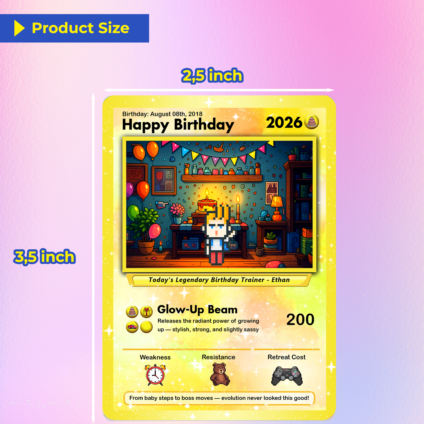 Happy Birthday Custom Pokémon Card with Art Characters, Personalized Pokémon Card for Date of Birth - CPC-11.B