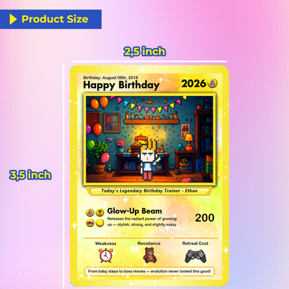 Happy Birthday Custom Pokémon Card with Art Characters, Personalized Pokémon Card for Date of Birth - CPC-11.B