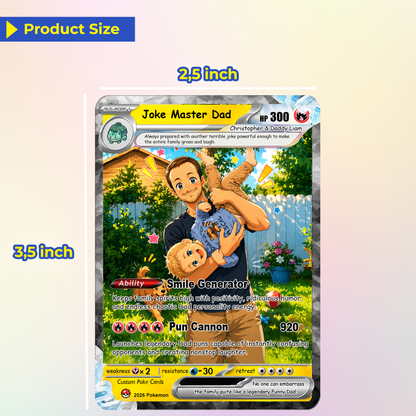 Funny Happy Father's Day Custom Pokémon Card - Comic Anime Style Personalized Pokémon Card for Funny Dad - Perfect Gift from Wife & Kids - CPC-122