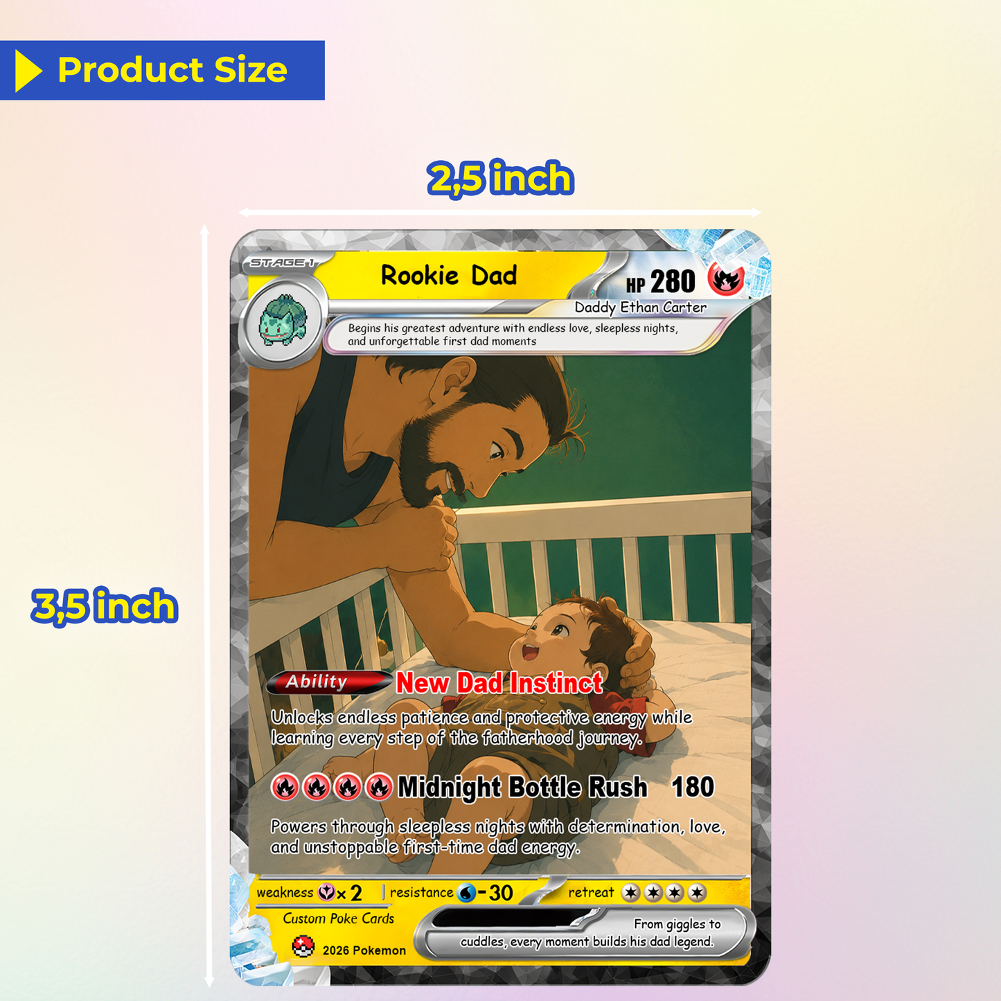 First-Time Dads Custom Pokémon Card - Comic Anime Style Personalized Pokémon Card for First Father’s Day - Perfect Gift for New Dads - CPC-126