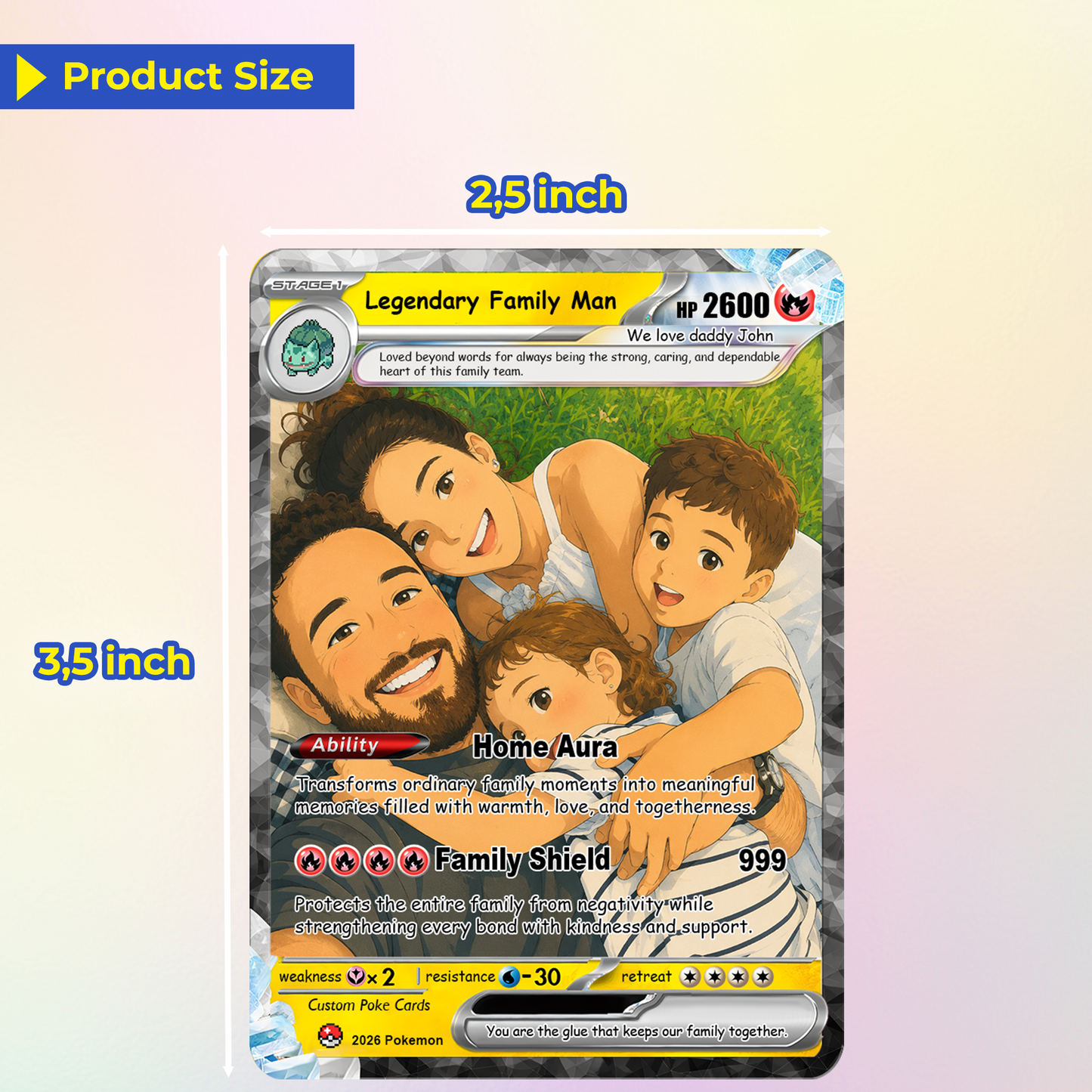 Happy Father's Day Custom Pokémon Card - Comic Anime Style Personalized Pokémon Card for Dad - Perfect Gift from Wife & Kids - CPC-124