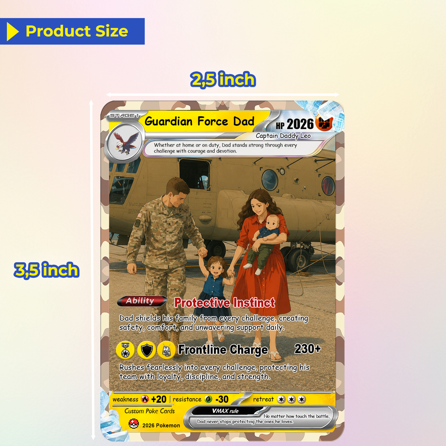 Military Dad Custom Pokémon Card for Father's Day - Father’s Day Personalized Pokémon Card for The Army Dad - Comic Anime Customizable Gift from Wife, Son & Daughter - CPC-141