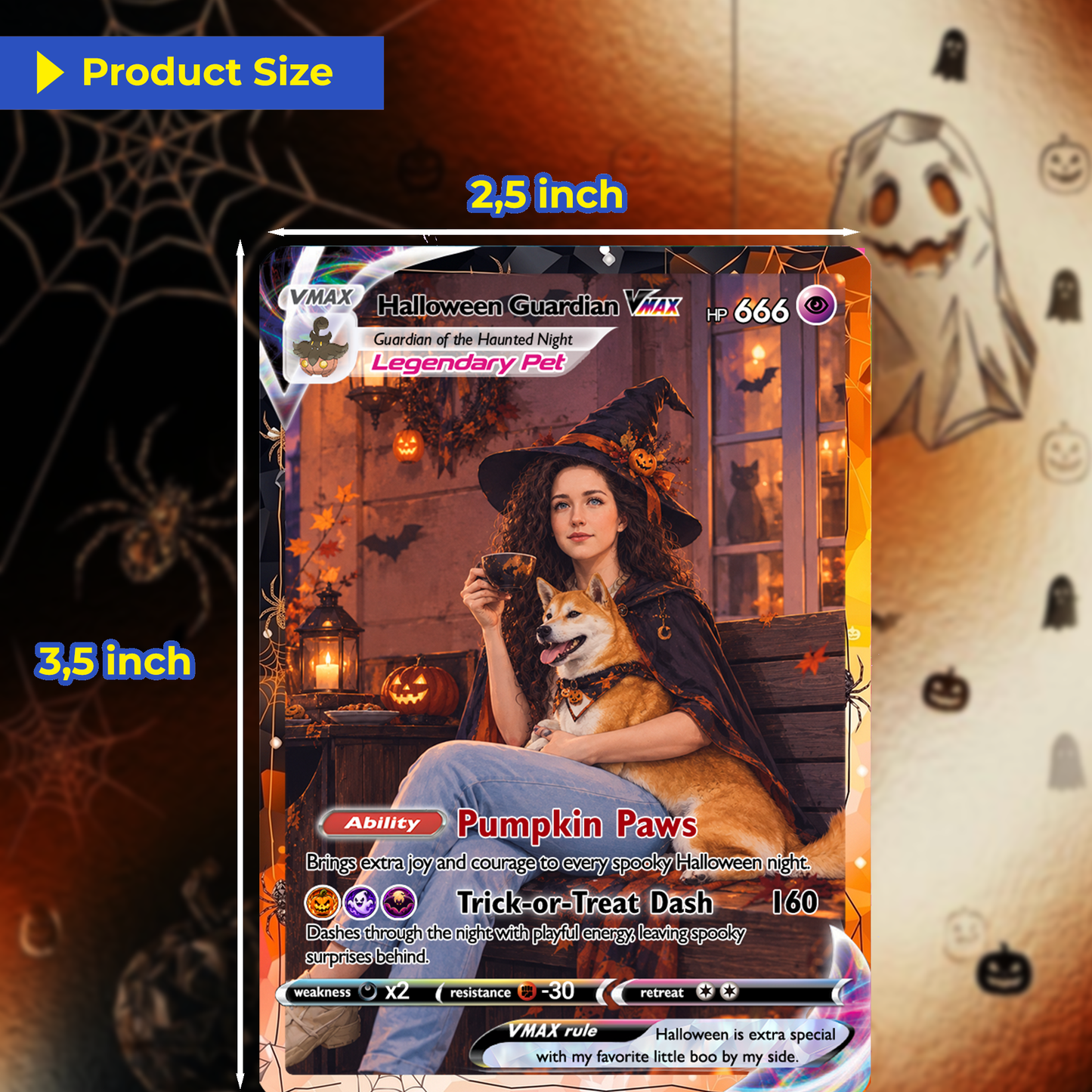 Halloween Custom Pokémon Cards with Animated Photo, Personalized Pokemon Cards, Unique Gift for Pet Lovers, Pet Dad, Pet Mom, Dog Dad & Dog Mom - CPC-hlw-06