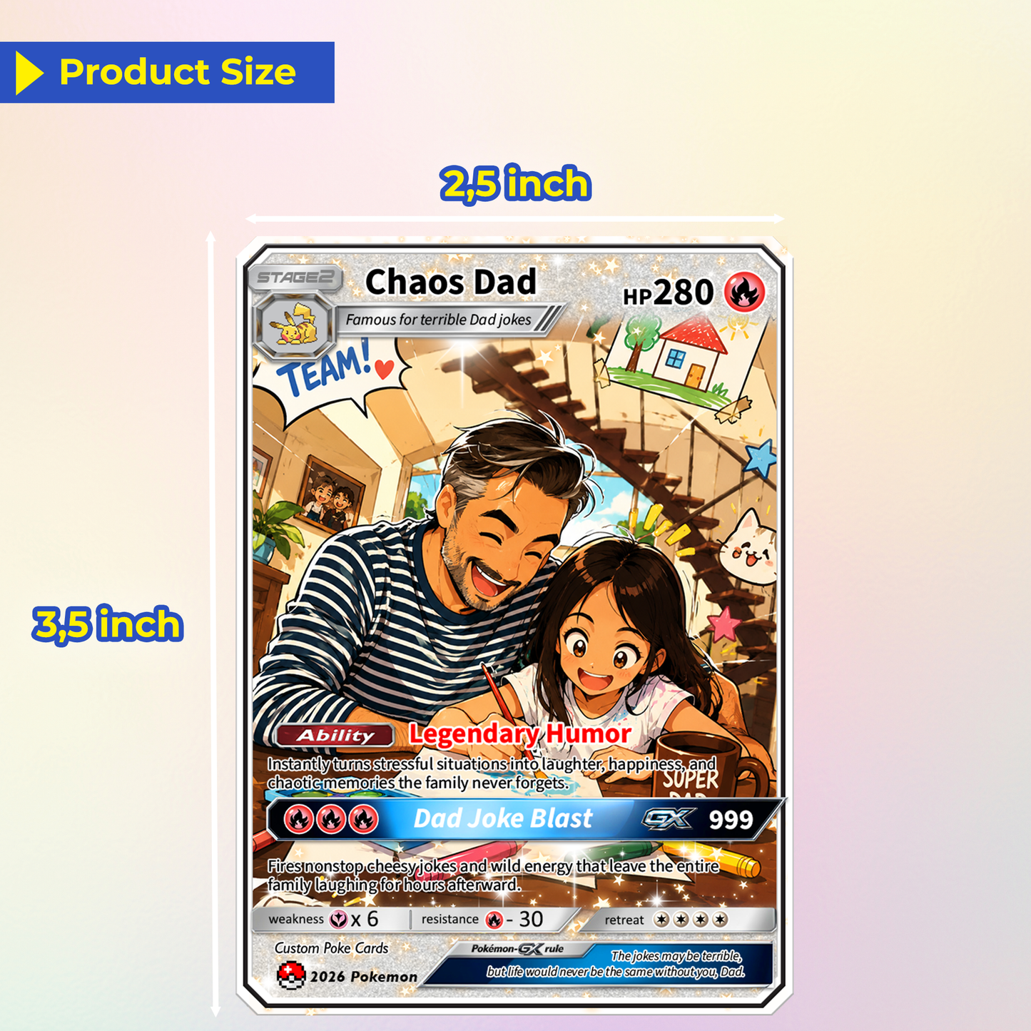 Funny Father's Day Custom Pokémon Card - HOT Trend Comic Anime Style Personalized Pokémon Card for Dad - Perfect Gift from Wife & Kids - CPC-119