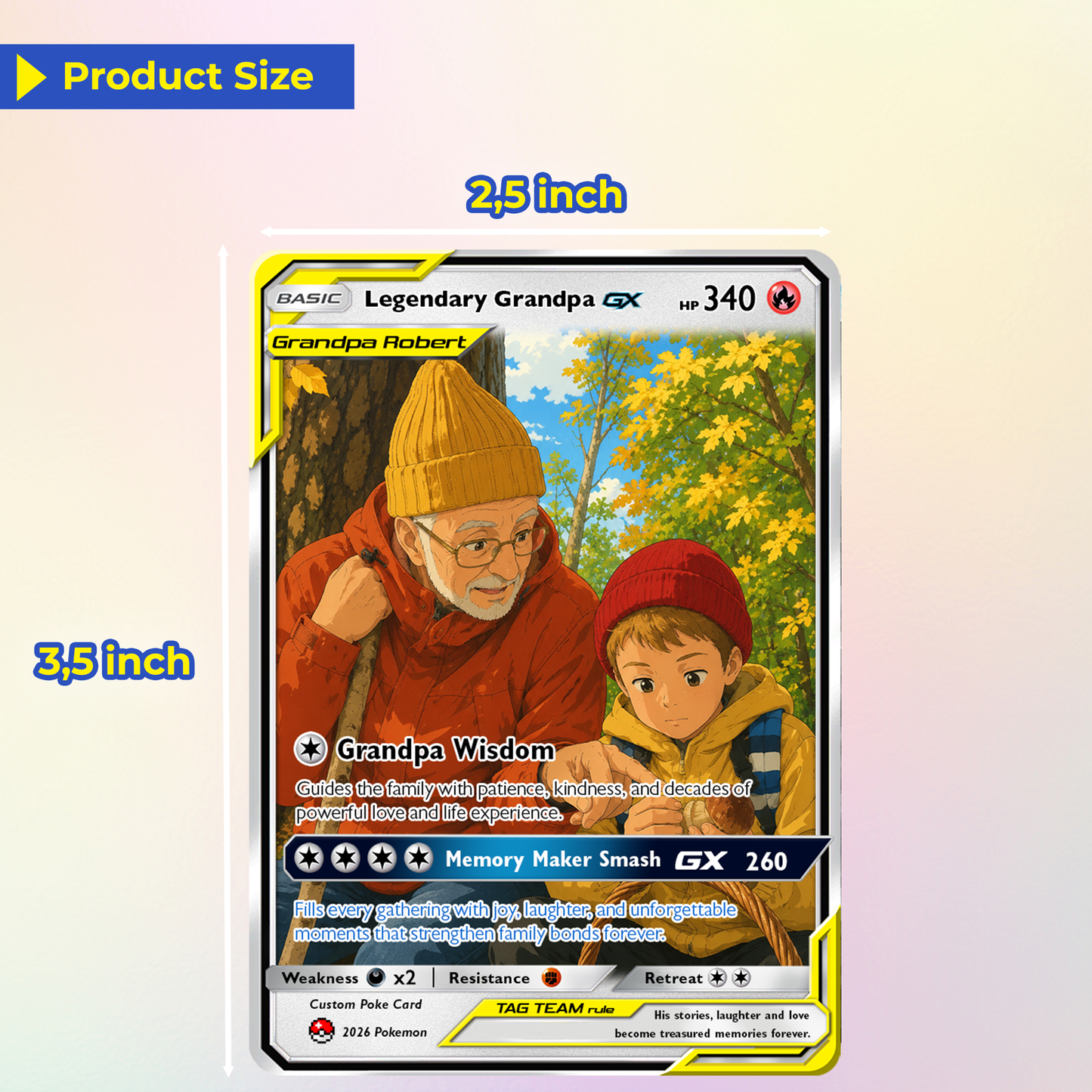 Legendary Grandpa Custom Pokémon Card for 2026 Father's Day - Anime Styles Personalized Pokémon Card for Grandpa - Perfect Classic Pokémon Card from Sons, Daughters & Grandkids - CPC-129