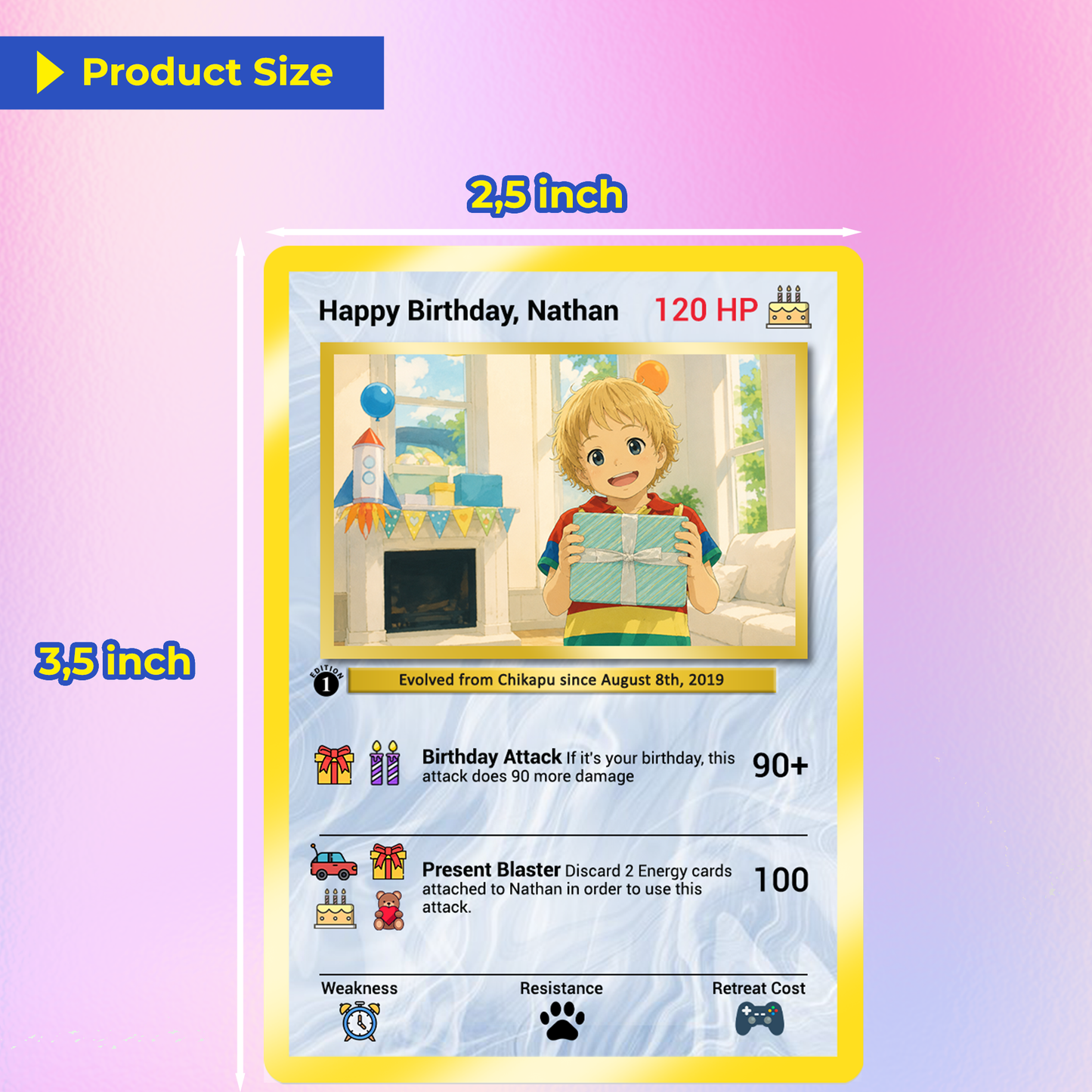Happy Birthday Custom Pokémon Card, Anime Ghibli-style Art Transformation Personalized Pokémon Card for Date of Birth - CPC-49