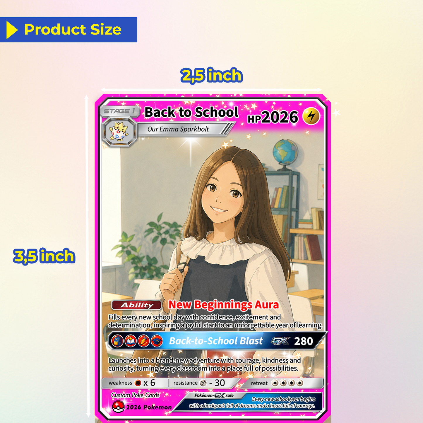 Back to School Custom Pokémon Card with Anime Picture for Kids, Students, Uniqye Gift for Pokémon Fans - Personalized First Day of School Gift from Parents - CPC-BTS-22