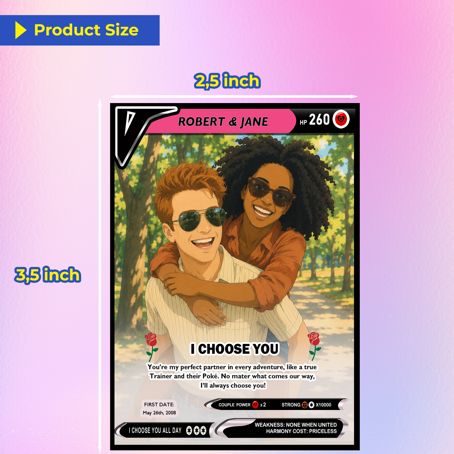 Custom Pokemon Card - Personalized Poke Card for Couples - Holographic Effect Available - CPC-29