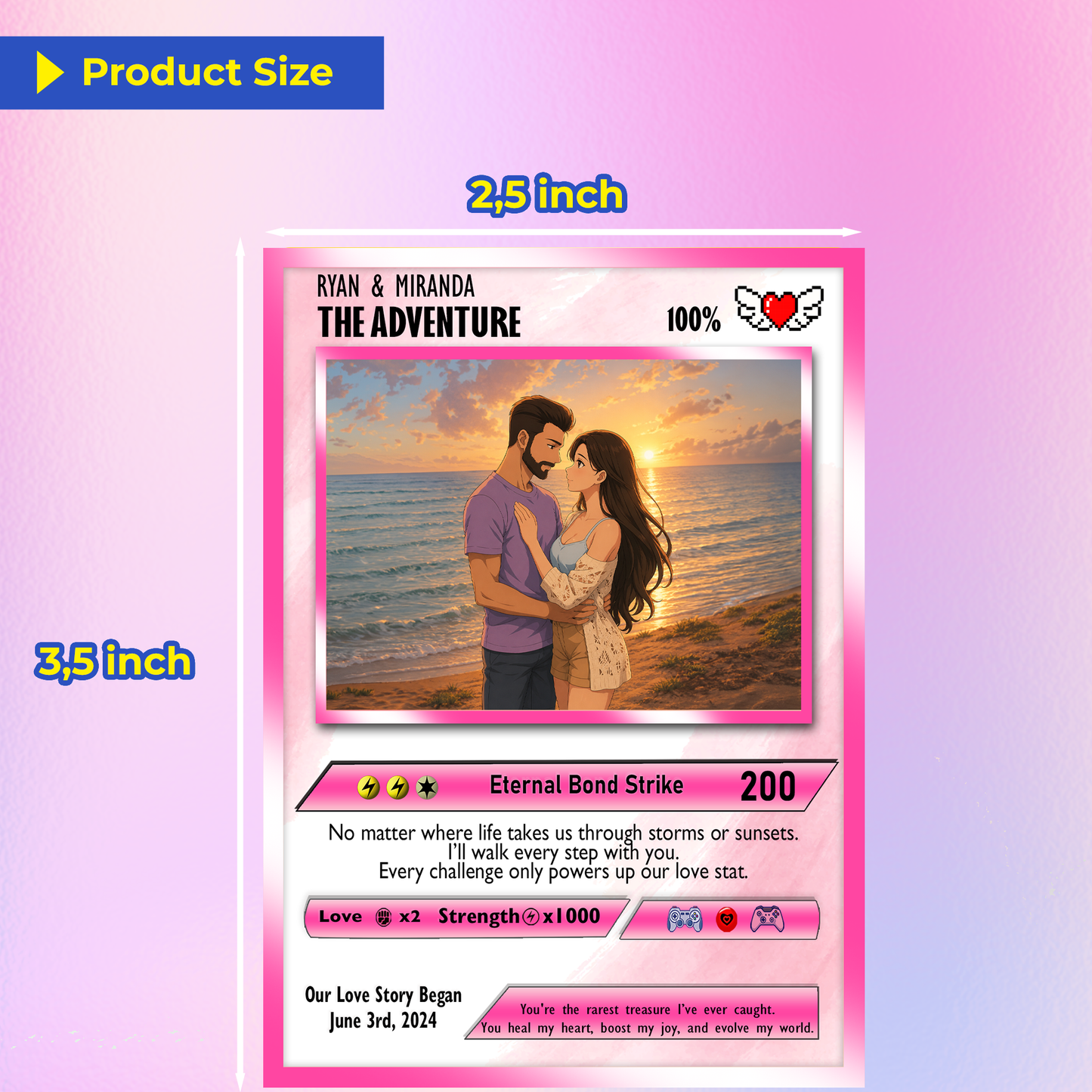 Happy Valentines Card, Custom Pokémon Cards with Anime Picture, Personalized Poke Cards Animated Style Gifts for Him and Her - CPC-72