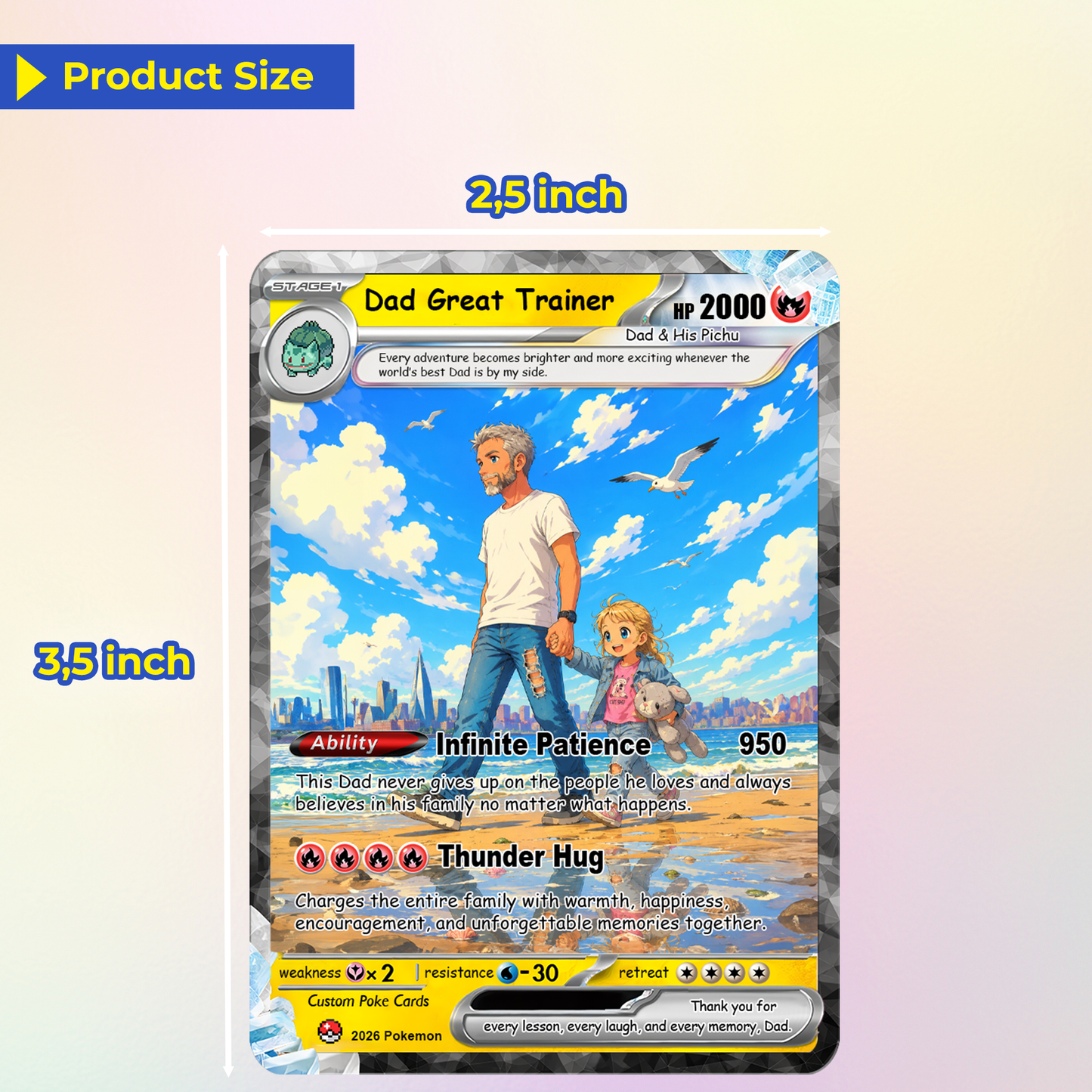 Happy Father's Day Custom Pokémon Card - Comic Anime Style Personalized Pokémon Card for Dad - Perfect Gift for Dad - CPC-116