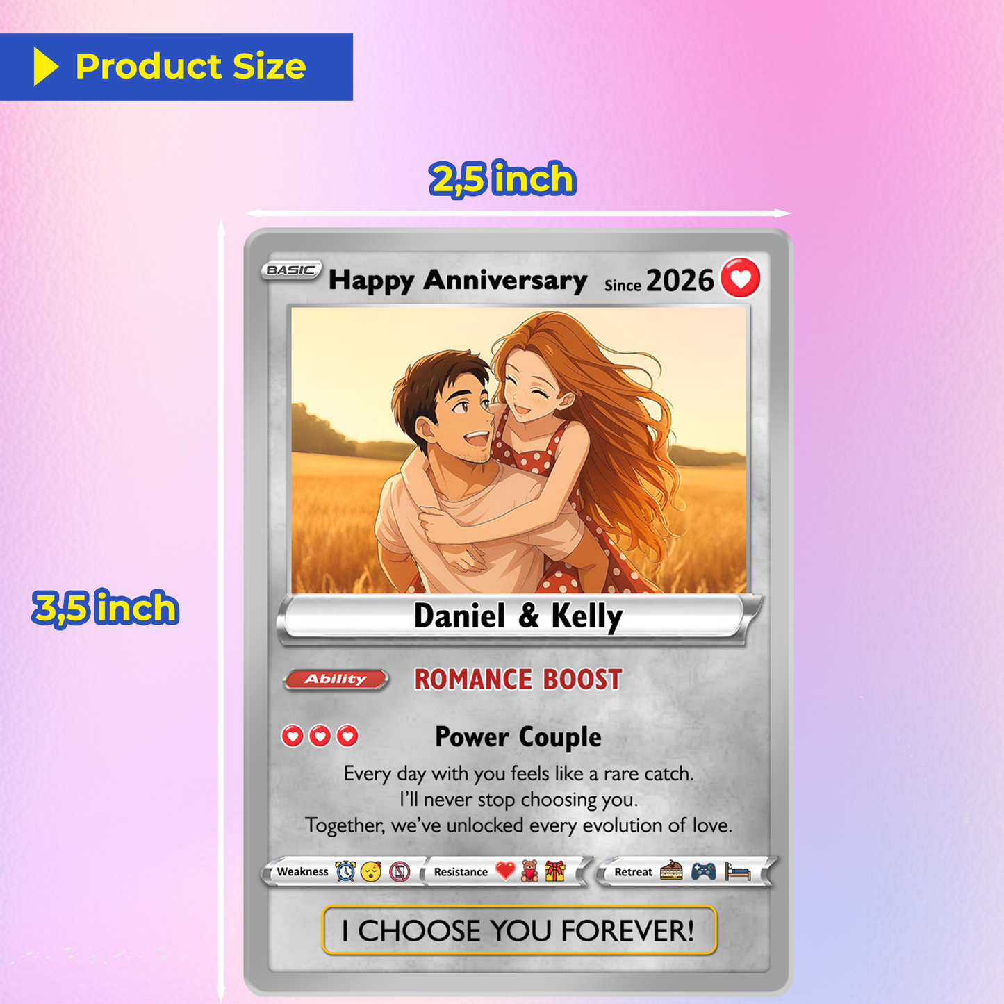 Custom Couple Pokemon Cards for Anniversary Day, Transform to Anime Styles - CPC-01