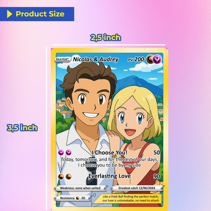 Customizable Pokemon Card - Personalized Anime-Inspired Pokemon Card for Couples - Holographic Effect Available - CPC-28