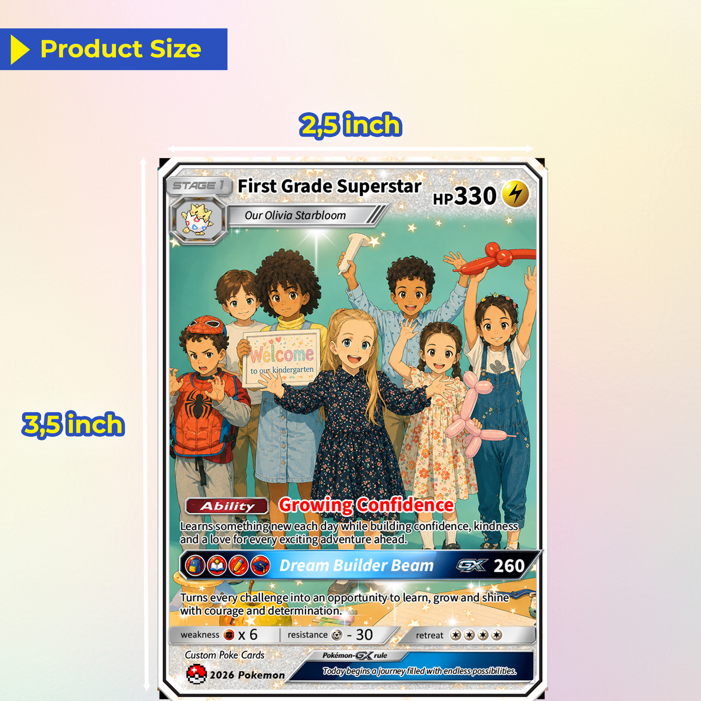 First Grade Gift from Parents, First Day of School Custom Anime Pokémon Card, Personalized Pokémon Card for Kids - Kindergarten Graduation Gift - CPC-BTS-12
