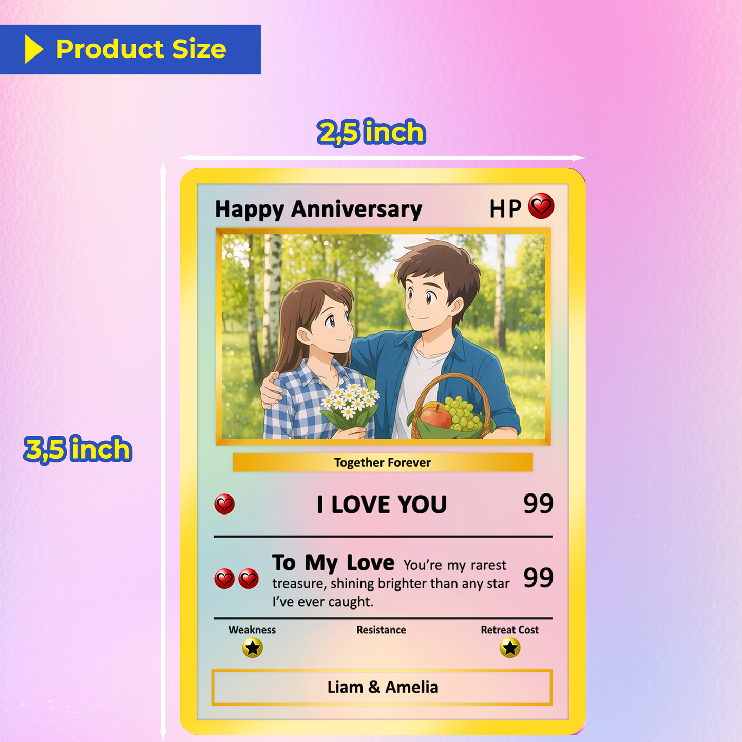 Happy Anniversary Card, Custom Pokémon Cards with Anime Picture, Personalized Poke Cards Animated Style Gifts for Him and Her - CPC-61