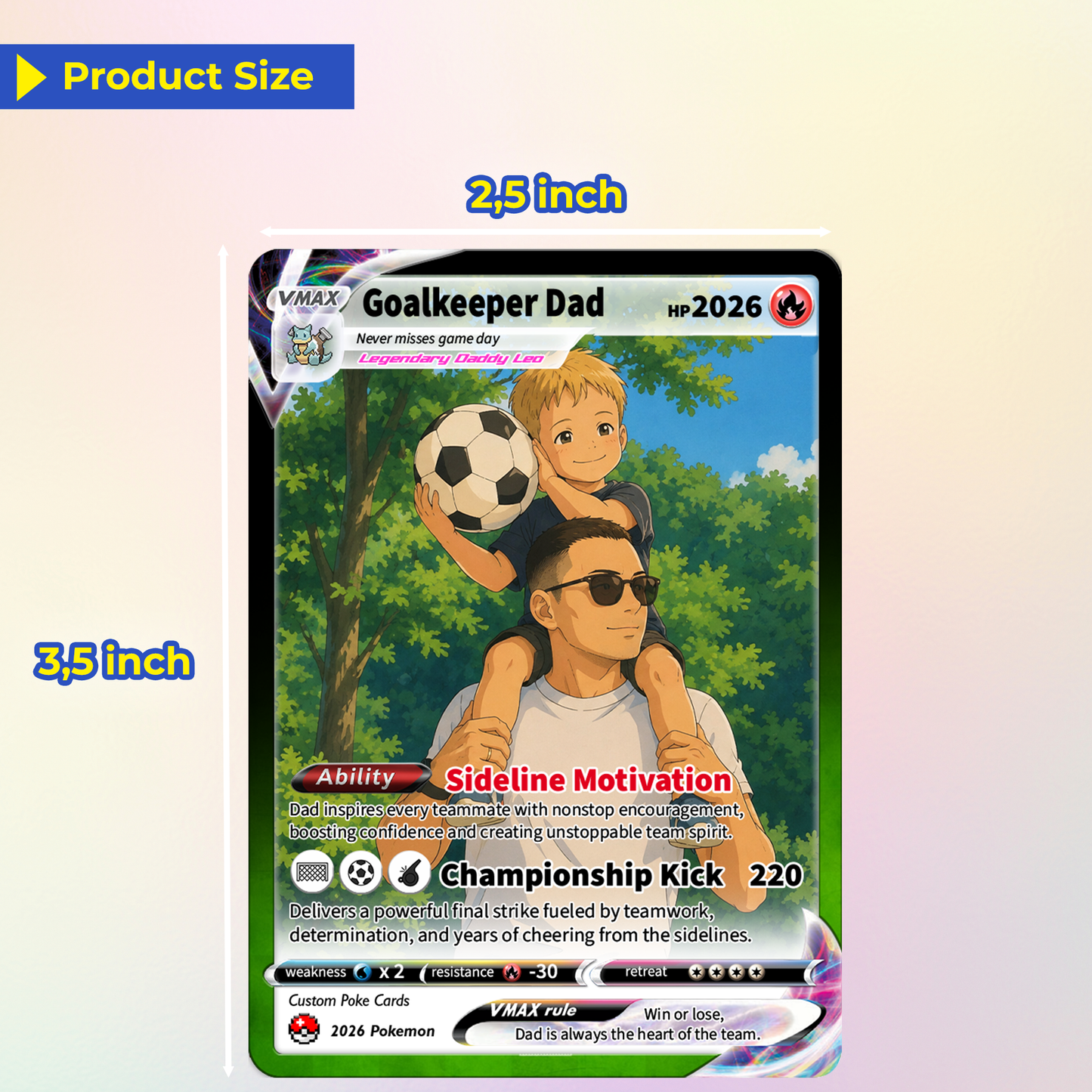 Father’s Day Personalized Pokémon Card for Sport Dad - Custom Pokémon Card for Soccer Dad - Comic Anime Style Customizable Gift from Supporter, Wife, Son & Daughter - CPC-132