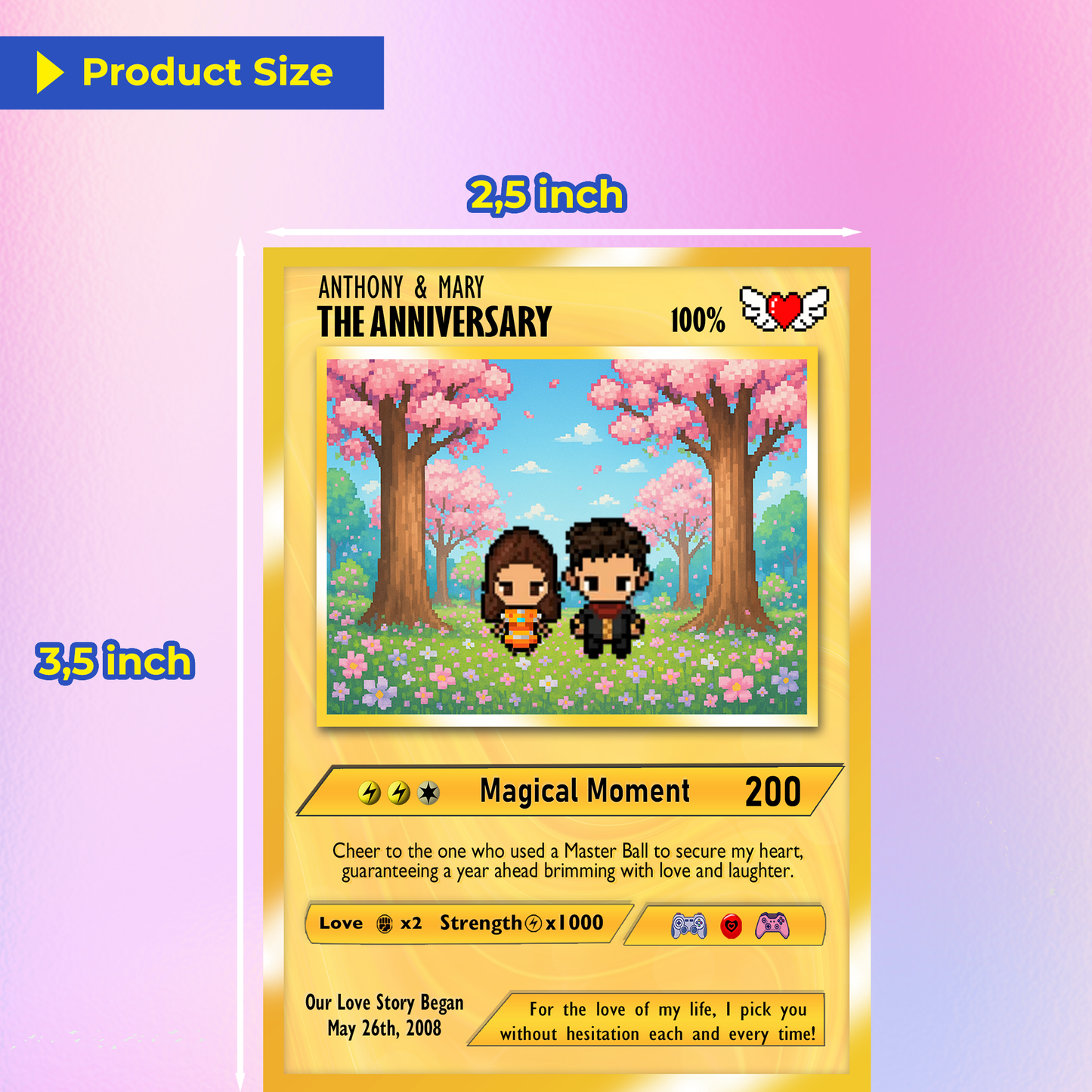Custom Pokemon Card with Pixel Characters, Personalized Pokemon Card for Couples, Holographic Effect Available - CPC-70.B