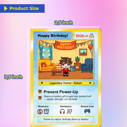 Happy Birthday Custom Pokémon Card - Pixel Characters Personalized Pokémon Card - Unique Gift for Date of Birth - Best Anime-Inspired Cards for Friends, Son, Daughter, Partner - CPC-13
