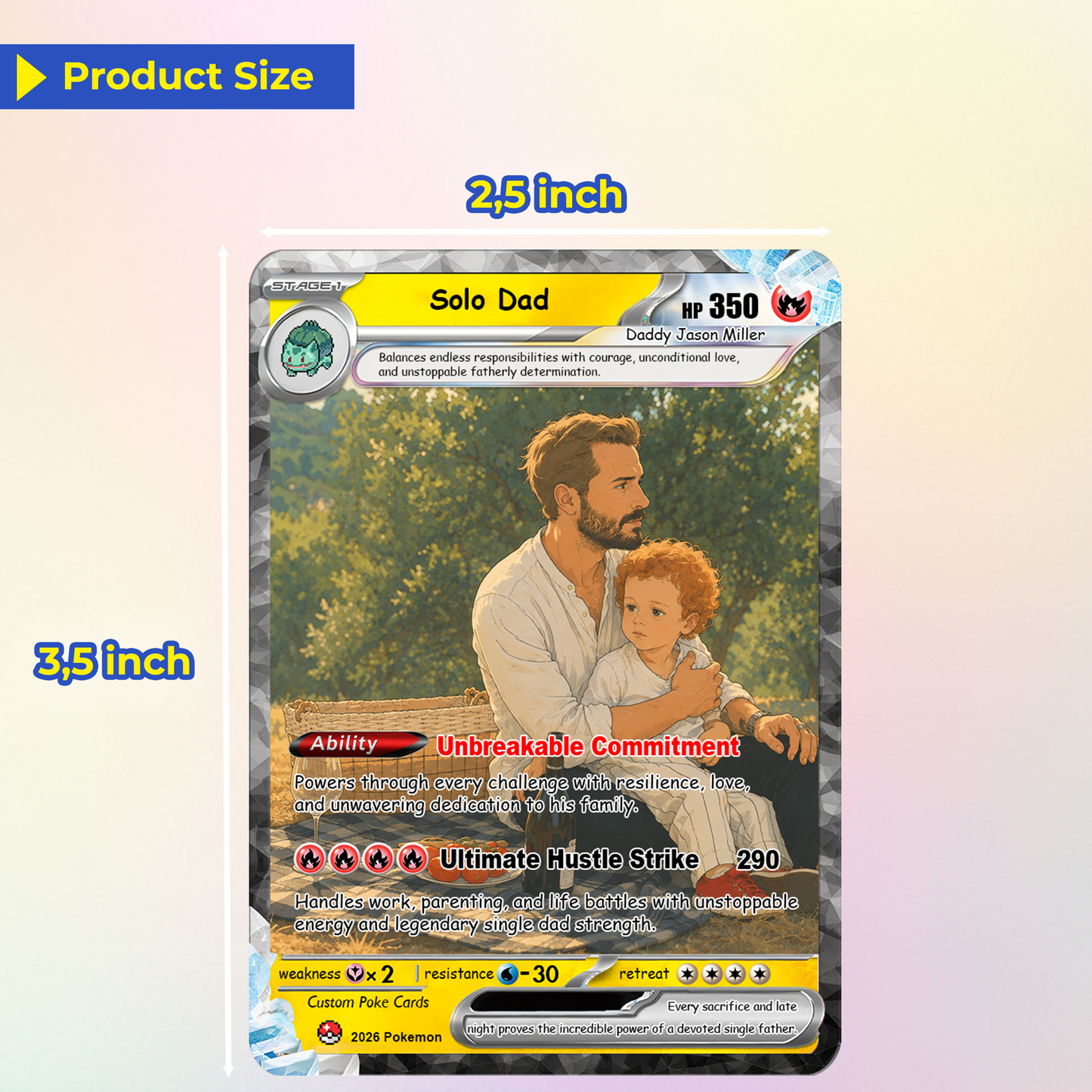 Single Dad Custom Pokémon Card for Father's Day - Comic Anime Style Personalized Pokémon Card for Solo Father - Perfect Gift from Kids & Friends - CPC-130