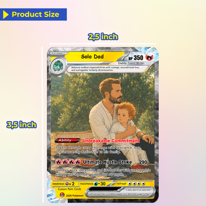 Single Dad Custom Pokémon Card for Father's Day - Comic Anime Style Personalized Pokémon Card for Solo Father - Perfect Gift from Kids & Friends - CPC-130