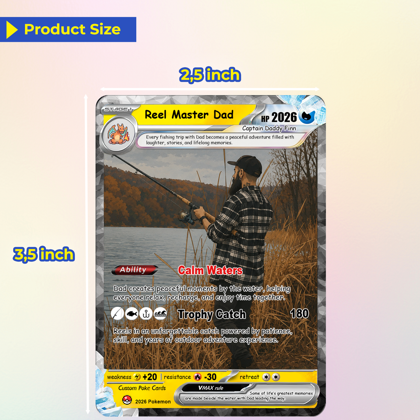 Fishing Dad Custom Pokémon Card for Father's Day - Father’s Day Personalized Pokémon Card for Fishing Lovers - Comic Anime Customizable Gift from Wife, Son & Daughter - CPC-138