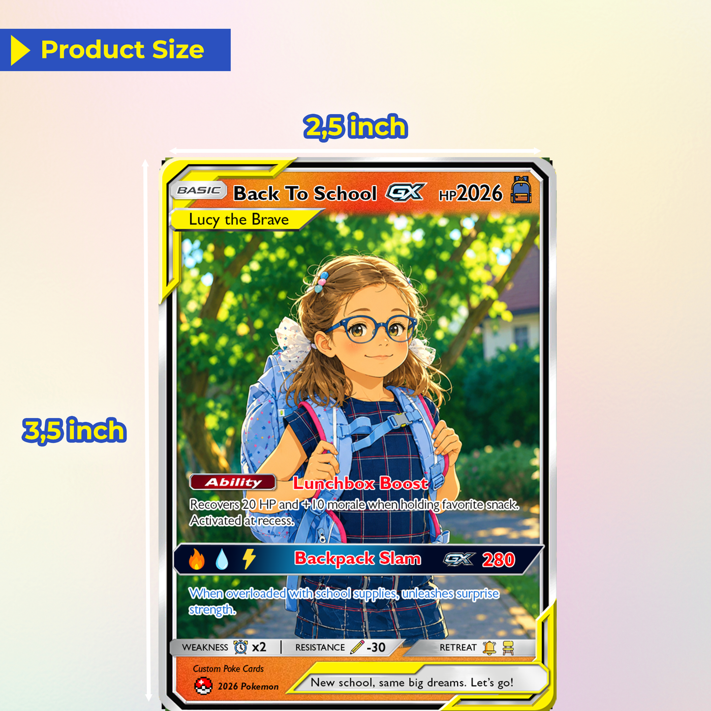 Back to School Gift for Pokémon Fans - Custom Pokémon Card with Anime Picture for Kids, Students - Personalized First Day of School Gift from Parents - CPC-147