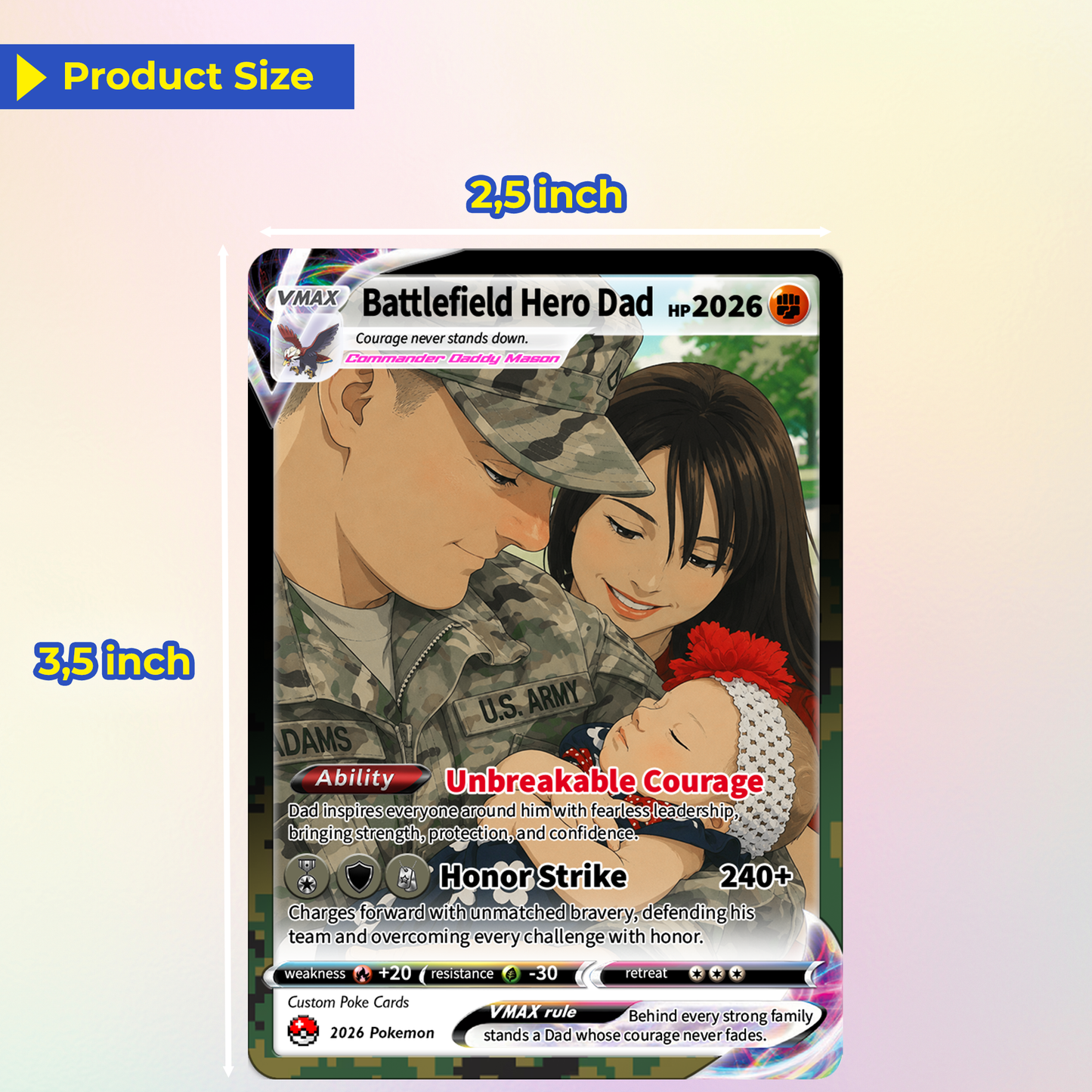 Father's Day Custom Pokémon Card for Military Dad - Father’s Day Personalized Pokémon Card for The Army Dad - Comic Anime Customizable Gift from Wife, Son & Daughter - CPC-140