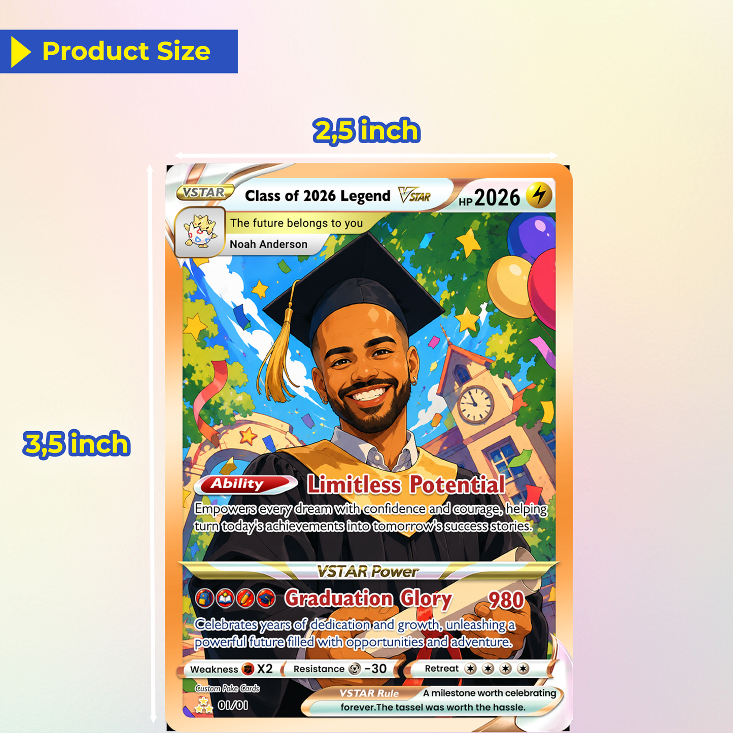 Graduation Custom Pokémon Card - Personalized Student Achievement Pokémon Card with Anime Picture for Kids, Students - Graduation Gift from Parents - CPC-BTS-06