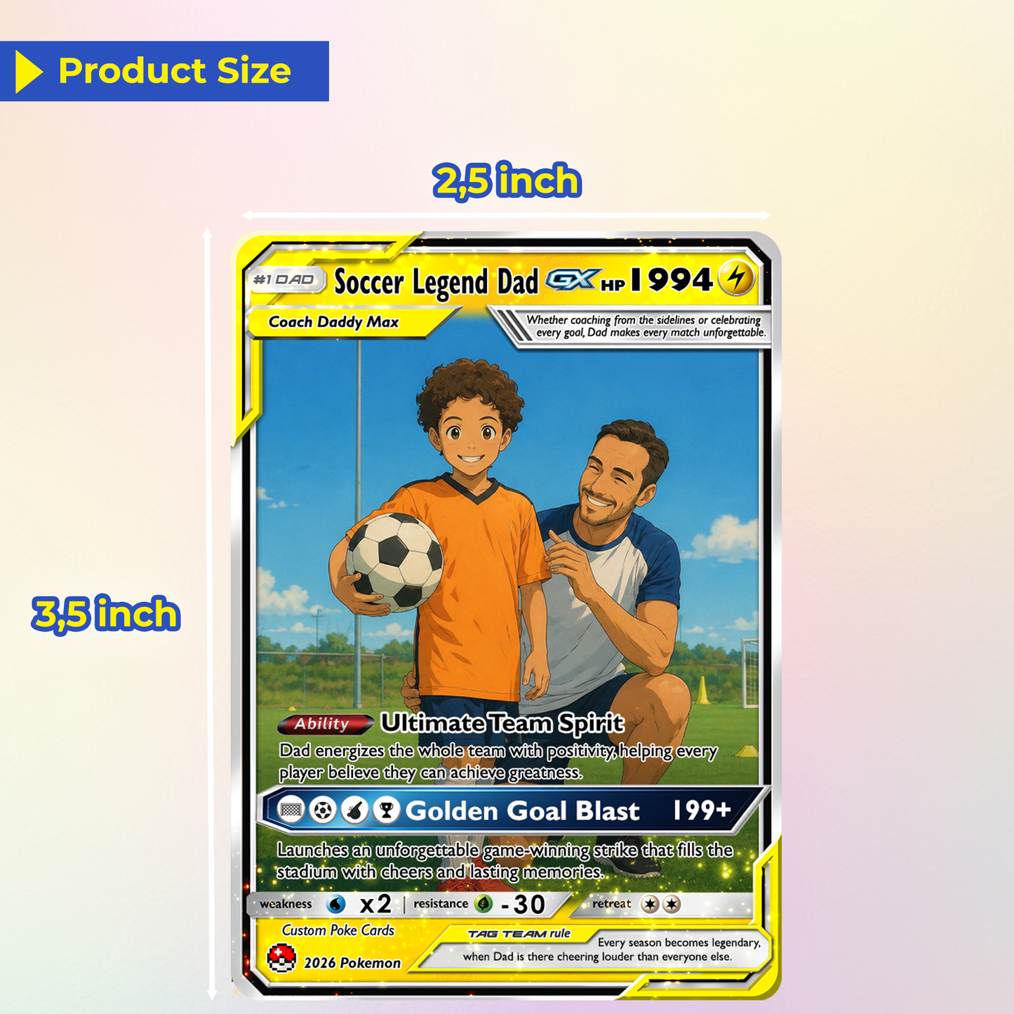 Soccer Dad Custom Pokémon Card for Father's Day - Father’s Day Personalized Pokémon Card for Sport Dad - Comic Anime Style Customizable Gift from Supporter, Wife, Son & Daughter - CPC-133