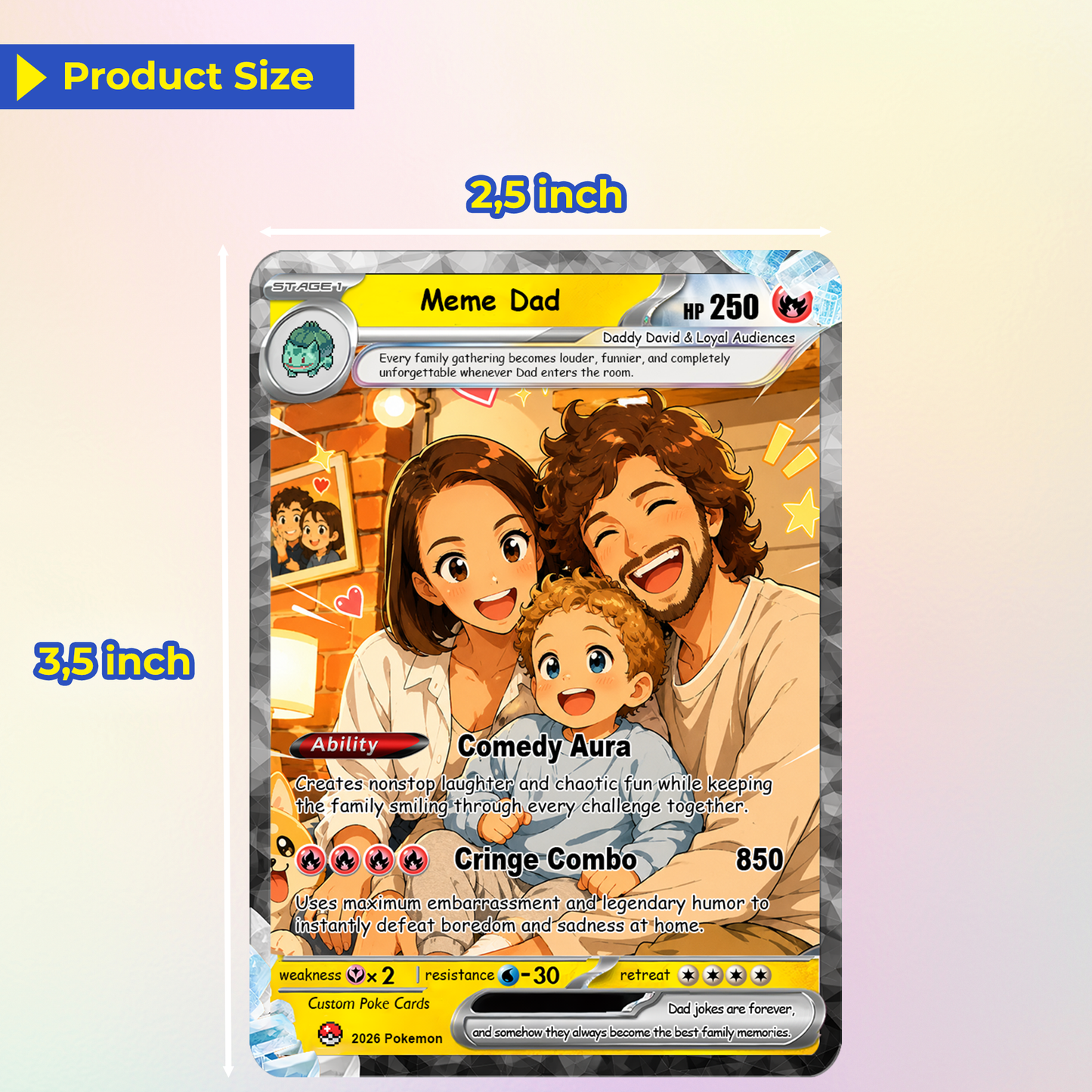 Happy Father's Day Custom Pokémon Card - Comic Anime Style Personalized Pokémon Card for Funny Dad - Perfect Gift from Wife & Kids - CPC-120